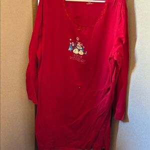 Simply Basic Red Long Sleeve Holiday Nighty 2X